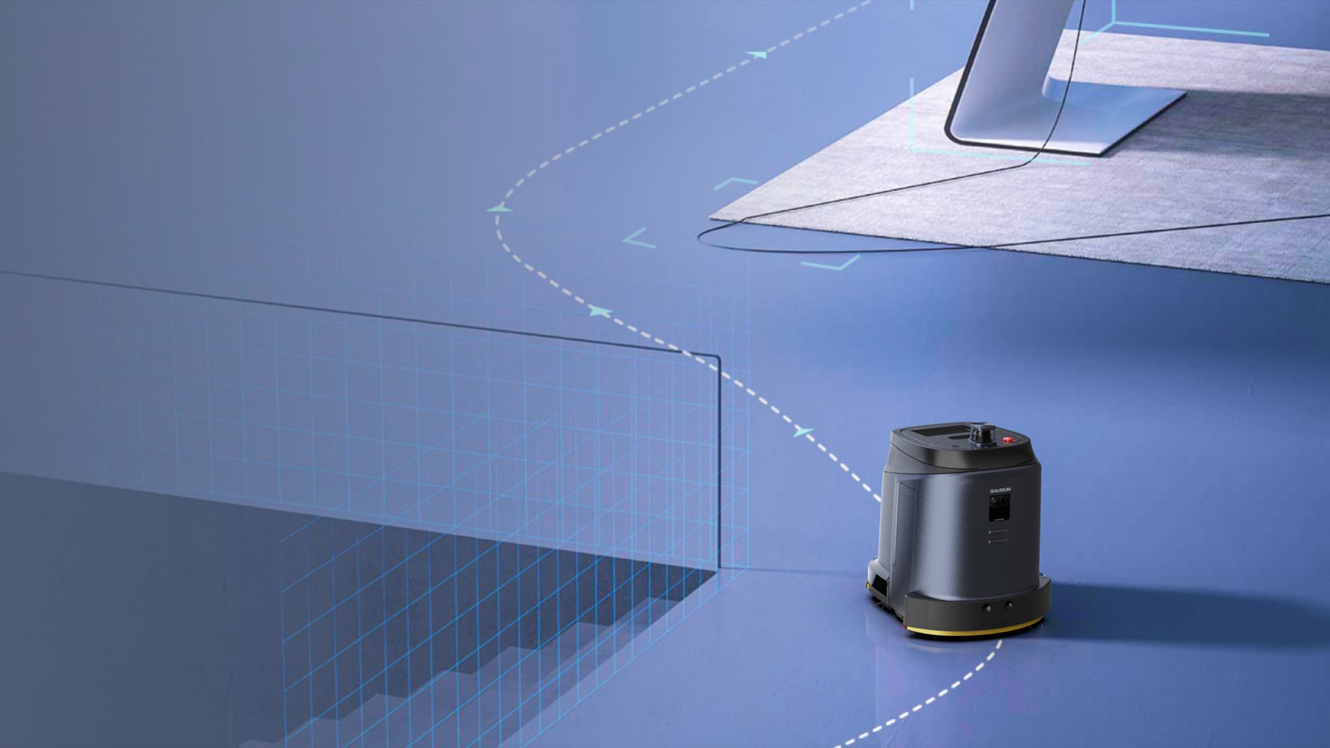 Top-down view of a robot detecting and classifying obstacles
